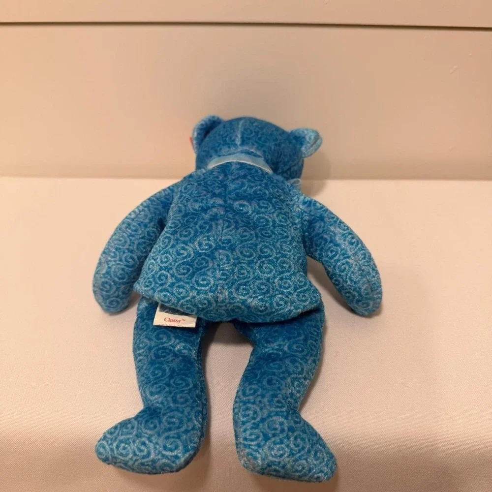 Ty Beanie Baby Classy the Bear Blue Swirl Pattern 2001 Plush Toy ERROR TAGS